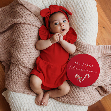 Baby wearing Red Short Sleeve Organic Dress | Snuggle Hunny