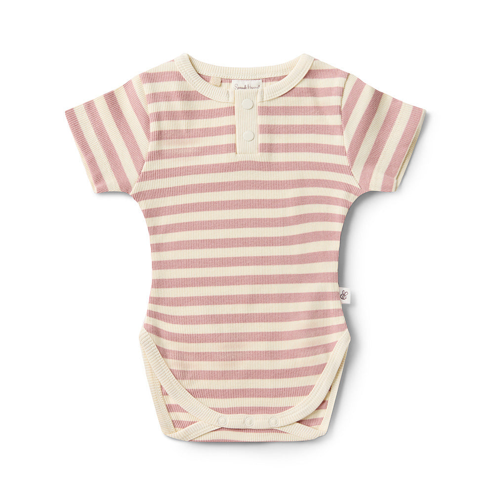 Snuggle Special - Rose Stripe Short Sleeve Organic Bodysuit - View 1