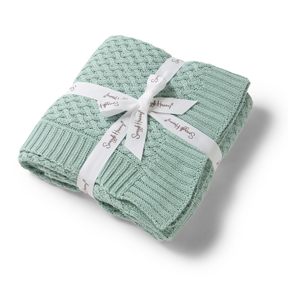 Sage Knitted Baby Cot Blanket | Snuggle Hunny