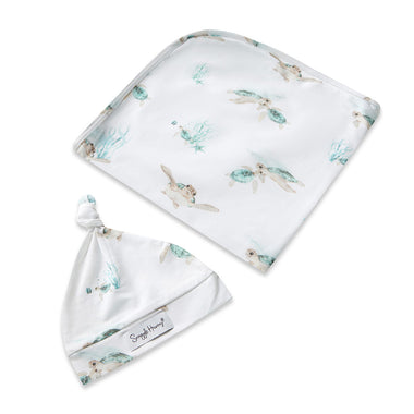 Turtle Organic Jersey Wrap & Beanie Set | Snuggle Hunny