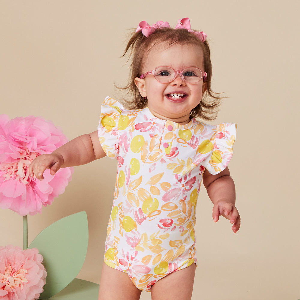 Sofia Short Sleeve Organic Bodysuit with Frill - View 1
