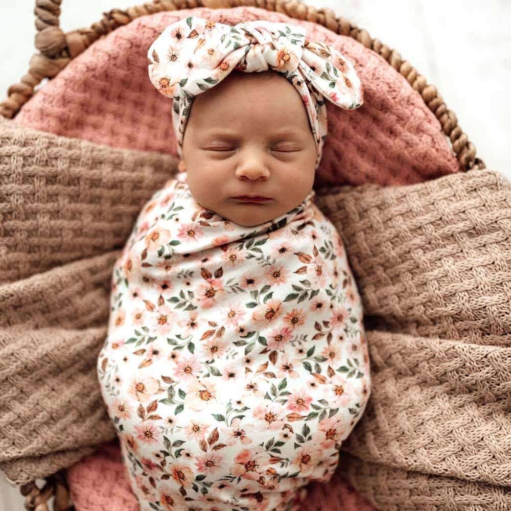 Spring Floral Organic Snuggle Swaddle & Topknot Set - View 1