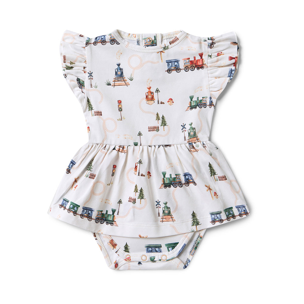 Trains Short Sleeve Organic Dress - View 2