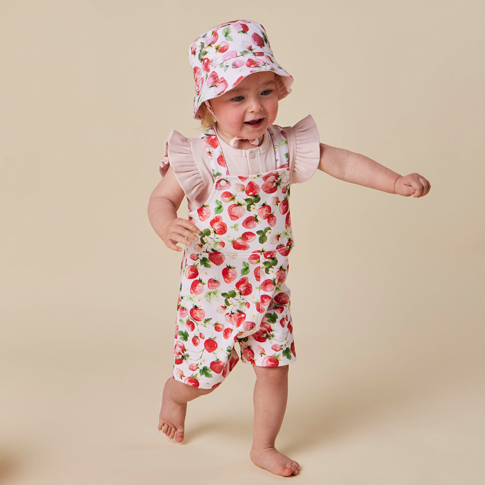 Strawberry Organic Snuggle Overall Shorts - View 3