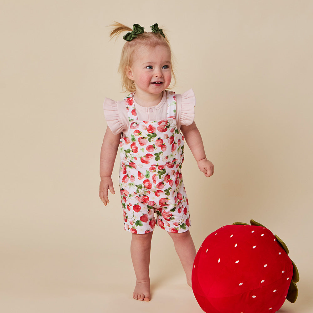 Strawberry Organic Snuggle Overall Shorts - View 12
