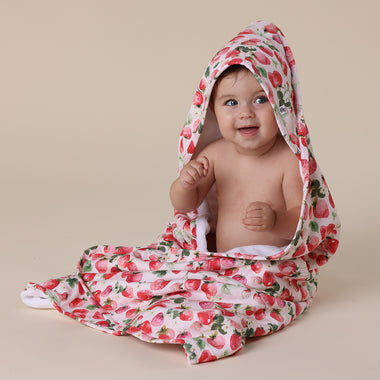 Strawberry Organic Hooded Baby Towel | Snuggle Hunny