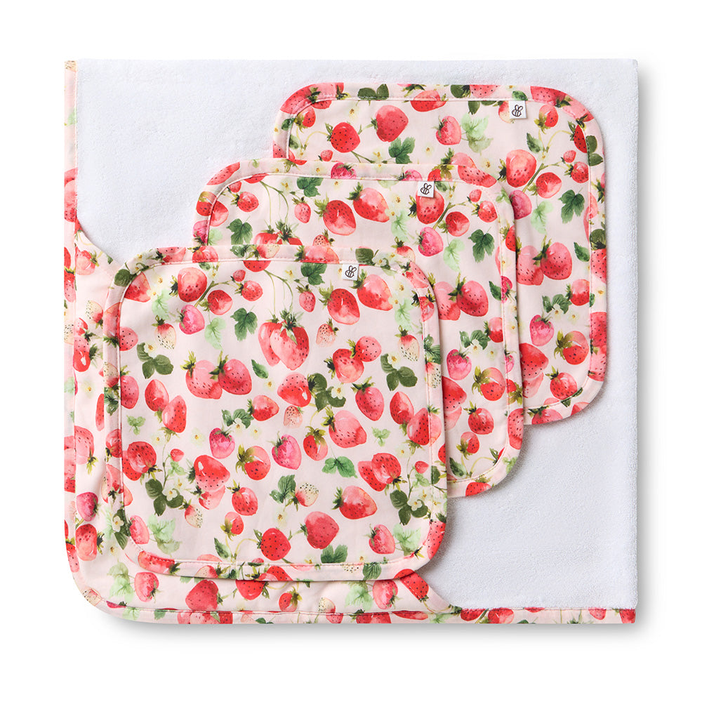 Strawberry Organic Baby Towel & Wash Cloth Set - View 1