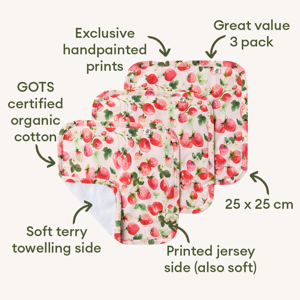 Strawberry Organic Wash Cloths - 3 Pack - View 2