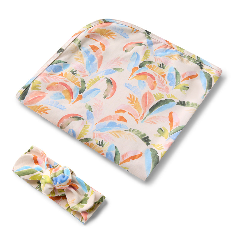 Summer Palm Organic Jersey Wrap & Topknot Set - View 2