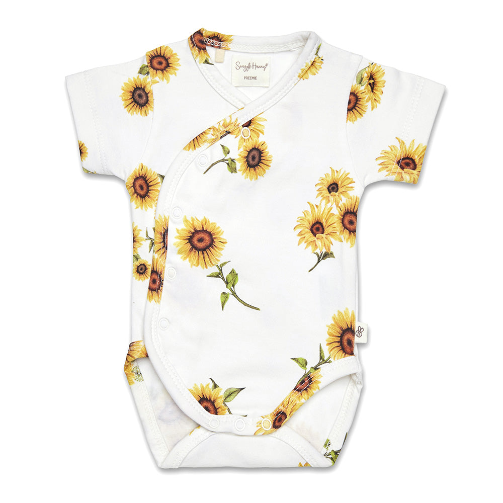Sunflower Short Sleeve Organic Kimono Bodysuit - View 2