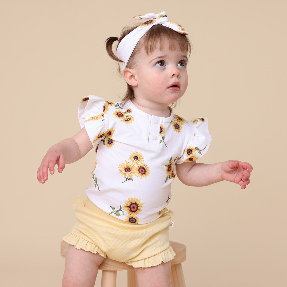 Sunflower Short Sleeve Organic Bodysuit with Frill - View 5