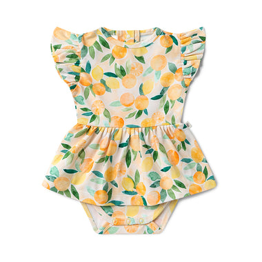 Sunny Citrus Short Sleeve Organic Dress | Snuggle Hunny