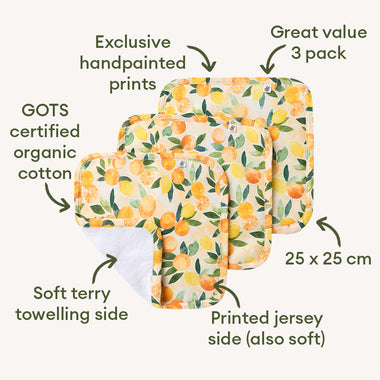 Sunny Citrus Organic Wash Cloths - 3 Pack | Snuggle Hunny