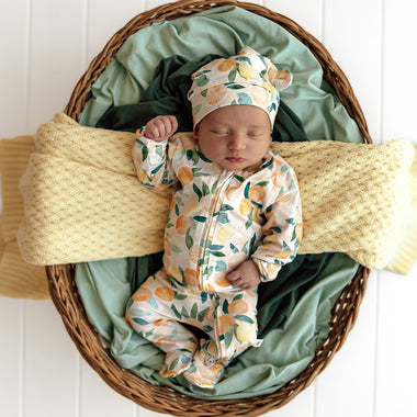 Sunny Citrus Organic Snuggle Sleepsuit Zip Footie | Snuggle Hunny
