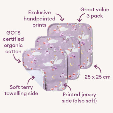 Swan Lake Organic Wash Cloths - 3 Pack | Snuggle Hunny