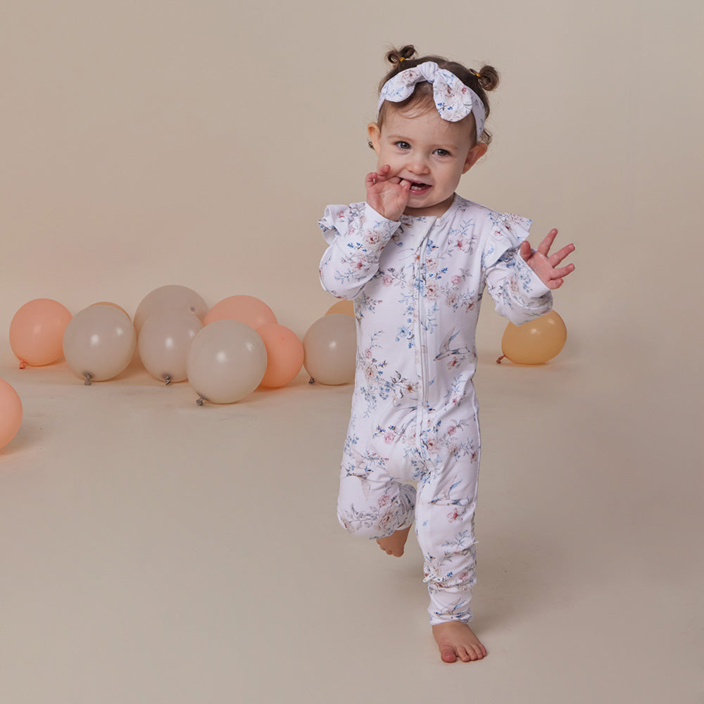 Sweet Swallows Organic Snugglesuit Convertible Romper with Frill - View 5