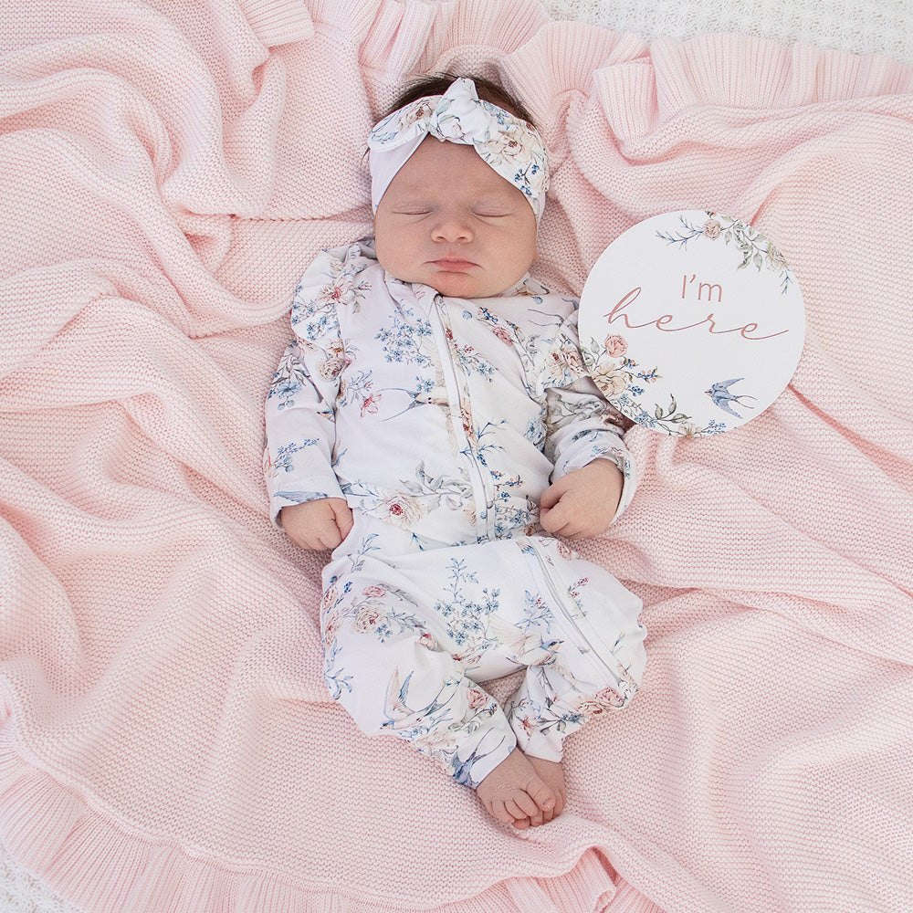Sweet Swallows Organic Snugglesuit Convertible Romper with Frill - View 1