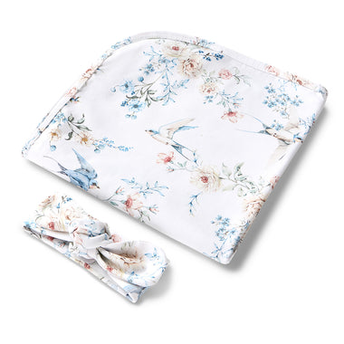 Sweet Swallows Organic Jersey Wrap & Topknot Set | Snuggle Hunny