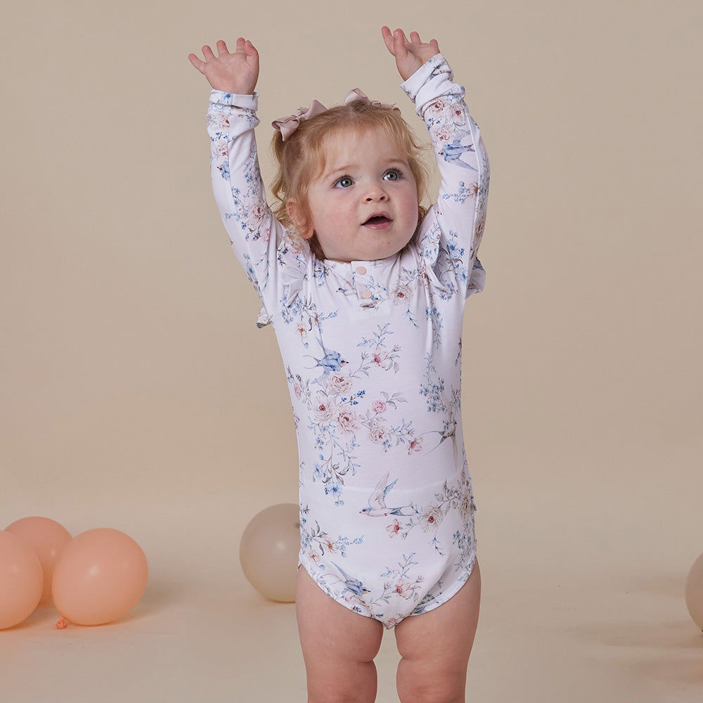 Sweet Swallows Long Sleeve Organic Bodysuit with Frill - View 9