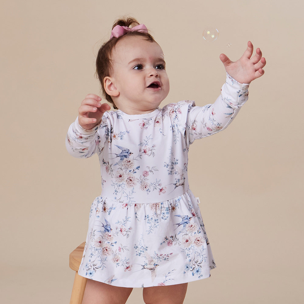 Sweet Swallows Long Sleeve Organic Dress - View 12