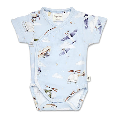 Taking Flight Short Sleeve Organic Kimono Bodysuit | Snuggle Hunny