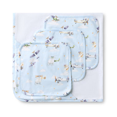 Taking Flight Organic Baby Towel & Wash Cloth Set | Snuggle Hunny