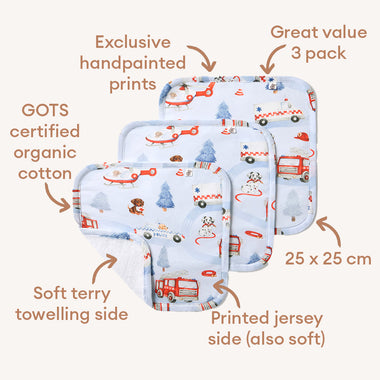 To The Rescue Organic Wash Cloths - 3 Pack | Snuggle Hunny