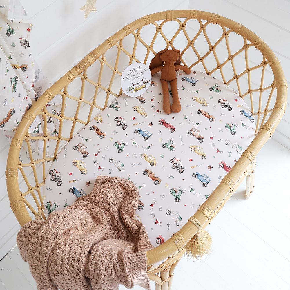 Vintage Cars Organic Bassinet Sheet / Change Pad Cover - View 1
