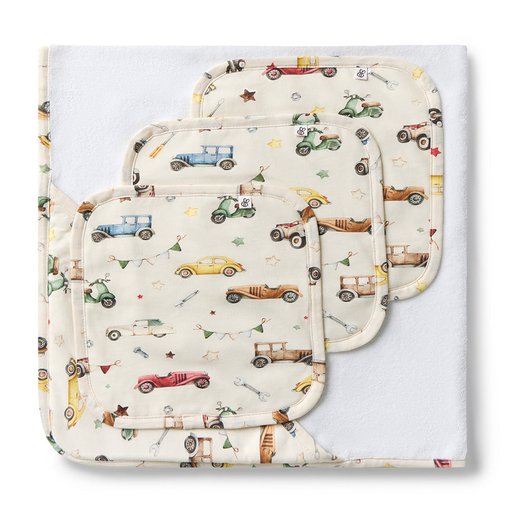 Vintage Cars Organic Baby Towel & Wash Cloth Set - View 1