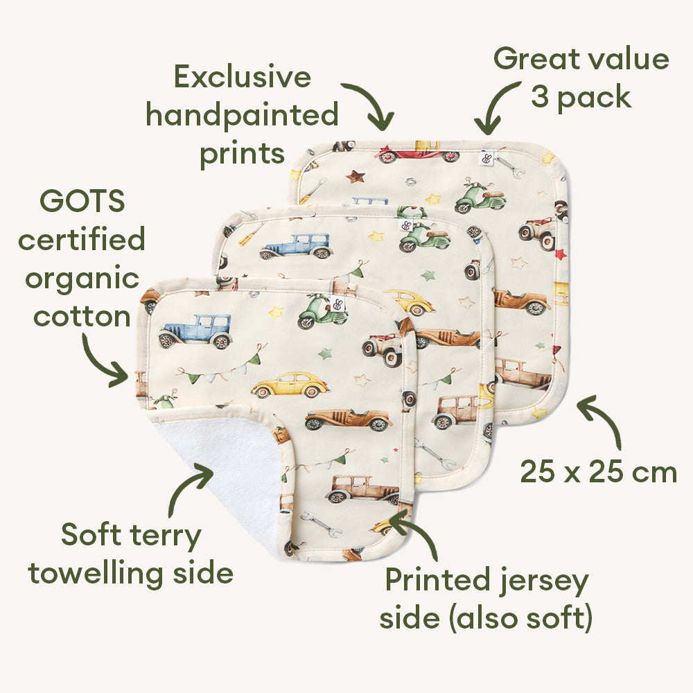 Vintage Cars Organic Wash Cloths - 3 Pack - View 2