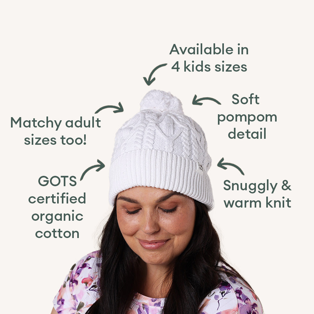 White Organic Adult Knit Beanie - View 4