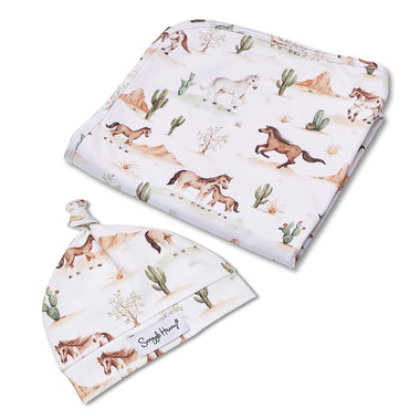 Wild Horses Organic Jersey Wrap & Beanie Set | Snuggle Hunny