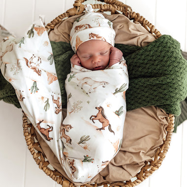Wild Horses Organic Jersey Wrap & Beanie Set | Snuggle Hunny