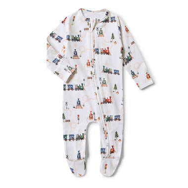 Trains Organic Snuggle Sleepsuit Zip Footie | Snuggle Hunny